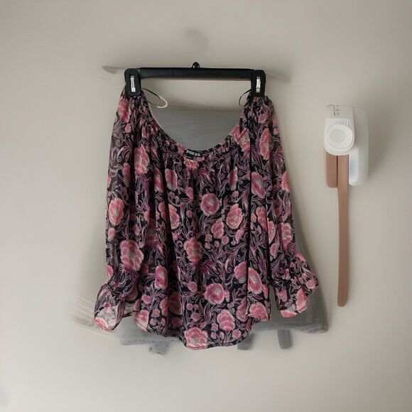 Express Women's Vibrant Floral Colorful Romantic Popover Blouse NWOT Size‎ Small - Picture 6 of 6